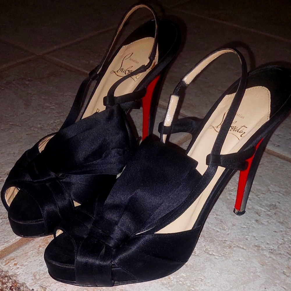 Christian Louboutin Satin Bow Accents Slingback Sandals